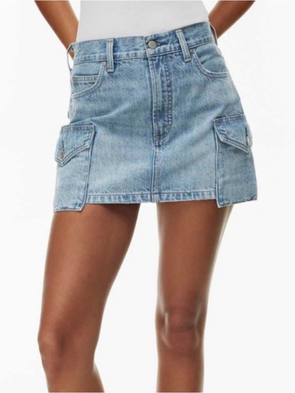 Aritzia Light Wash Denim Mini Skirt with Cargo Pockets